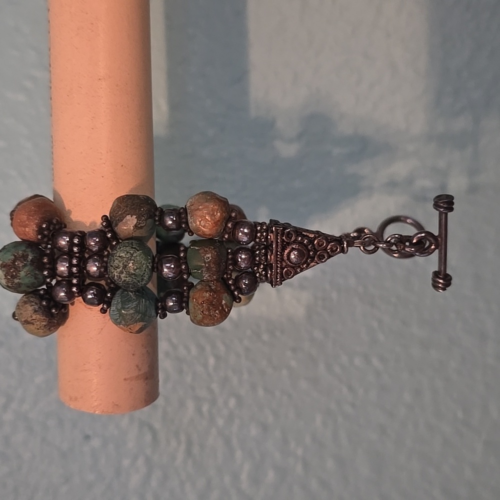 Artisan Green and Brown Beaded Bracelet